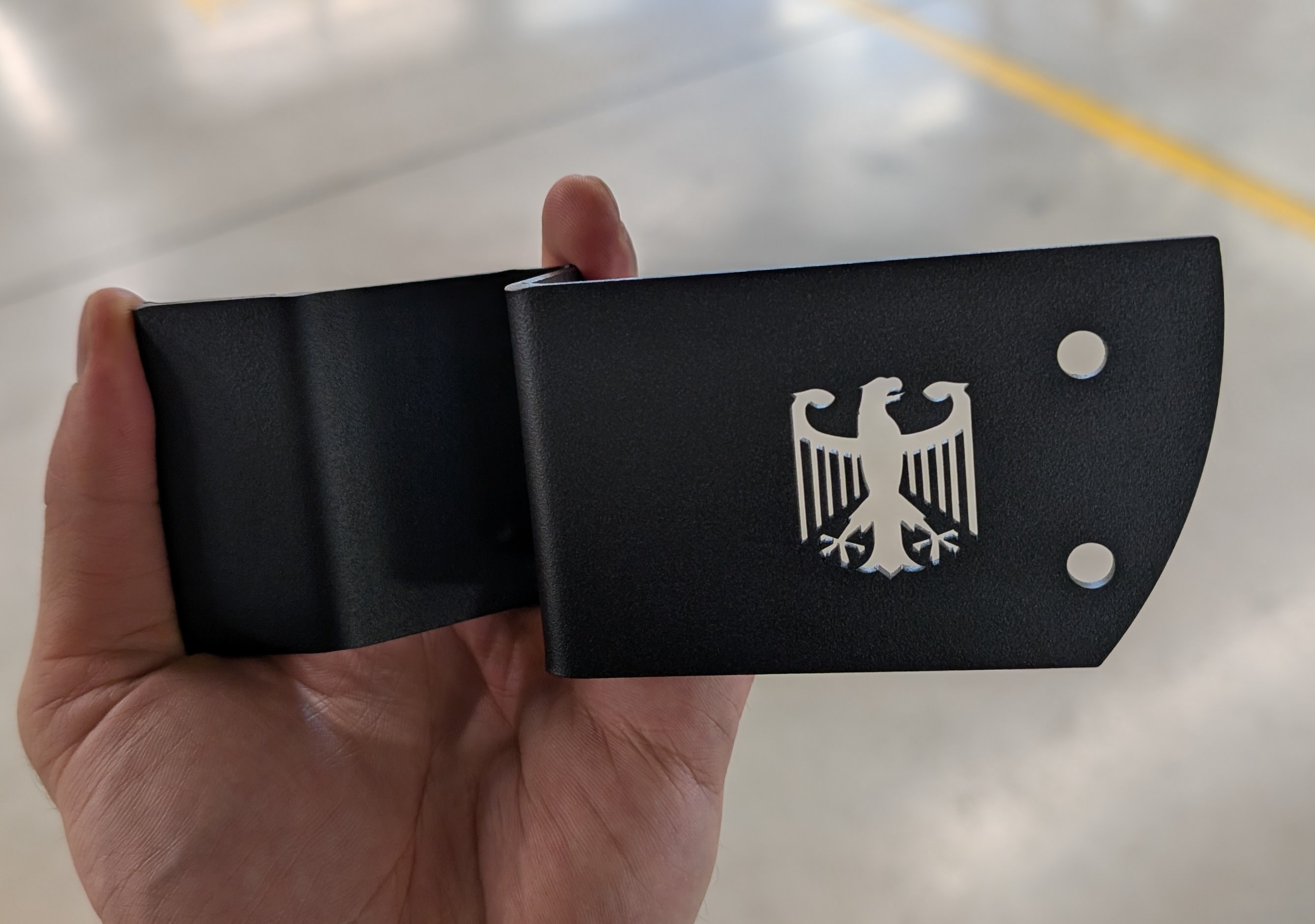 Precision laser-cut detail on rack component