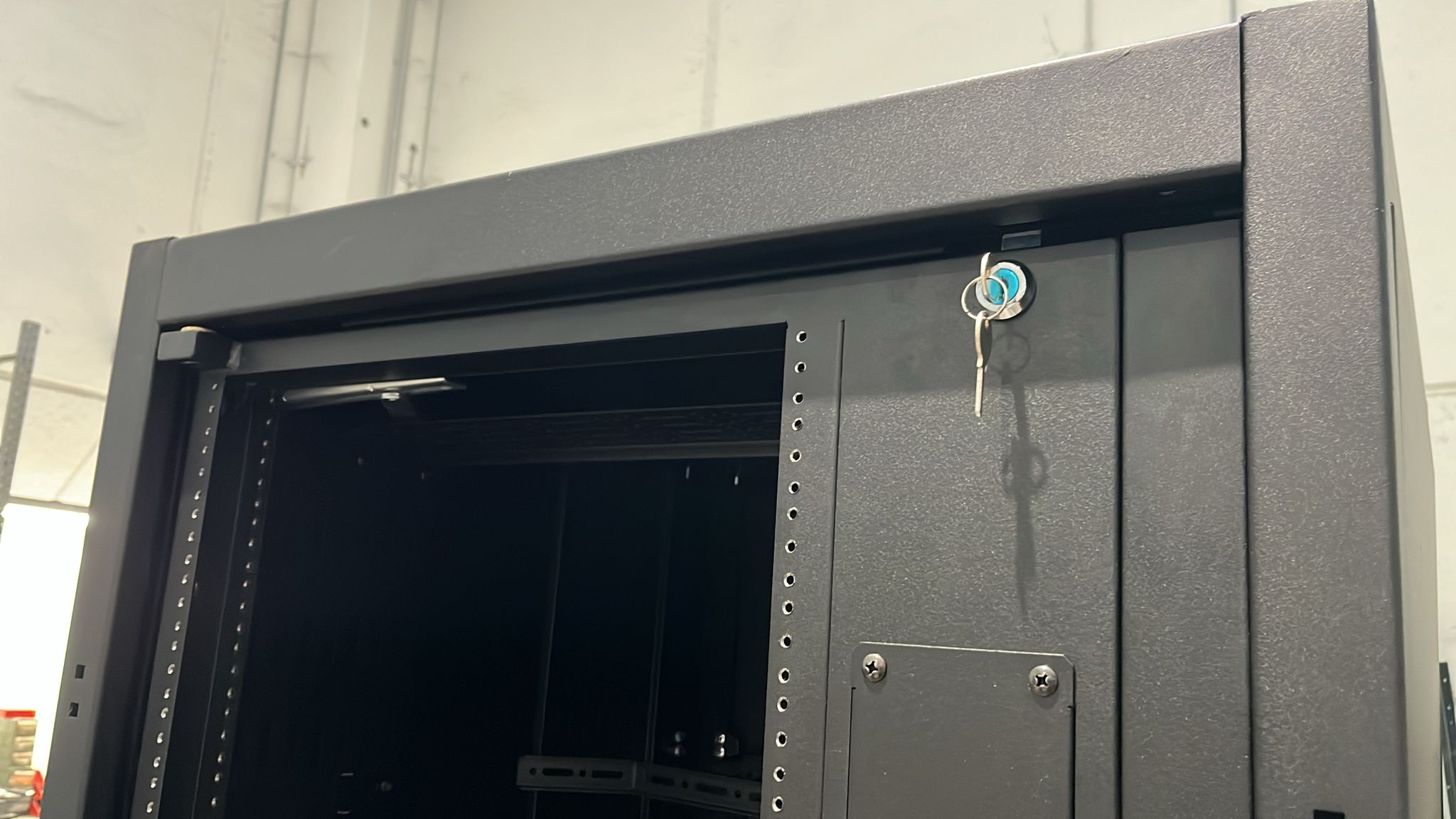 Secure cabinet door with lock mechanism